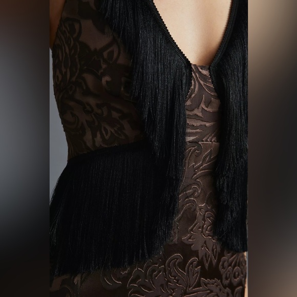 Anthropologie Fringed Velvet Halter Dress - Picture 2 of 4